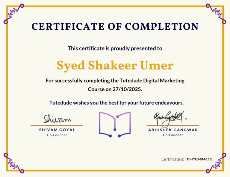 Certificate from Tutedude